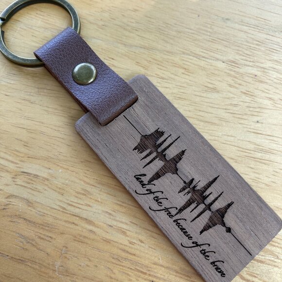 Land Of The Free Because Of The Brave Soundwave Wooden Keychain - Picture 1 of 4
